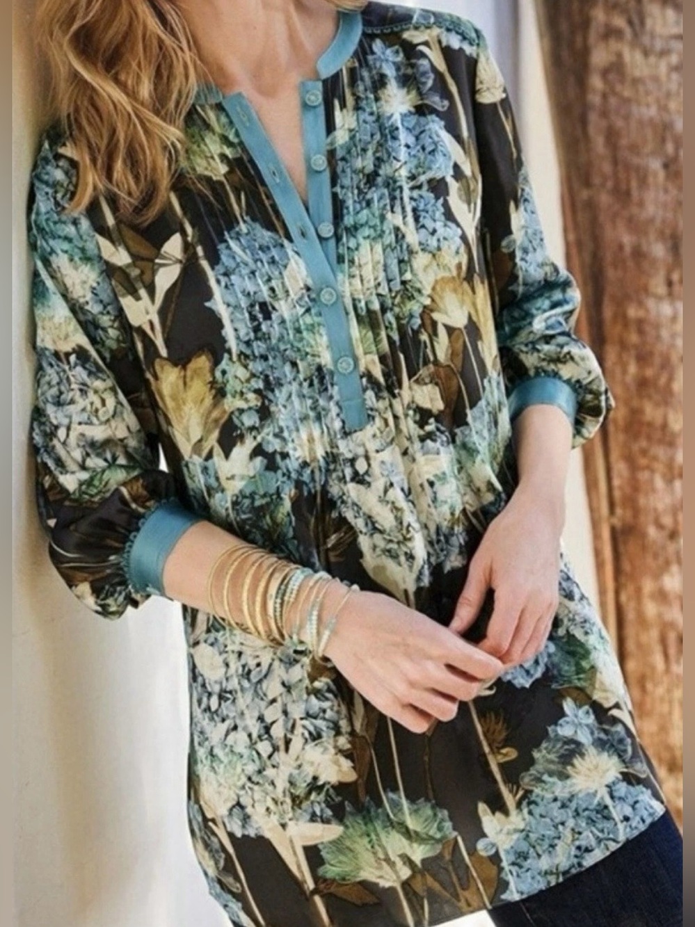 Soft Surroundings 100% Silk Hydrangea Tunic Top